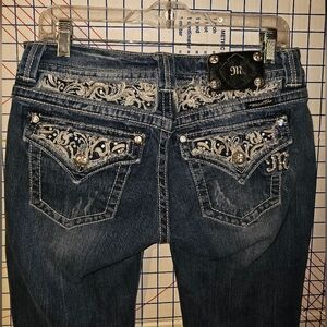 Miss Me Dark Blue Boot Cut Jeans with Silver Accents
